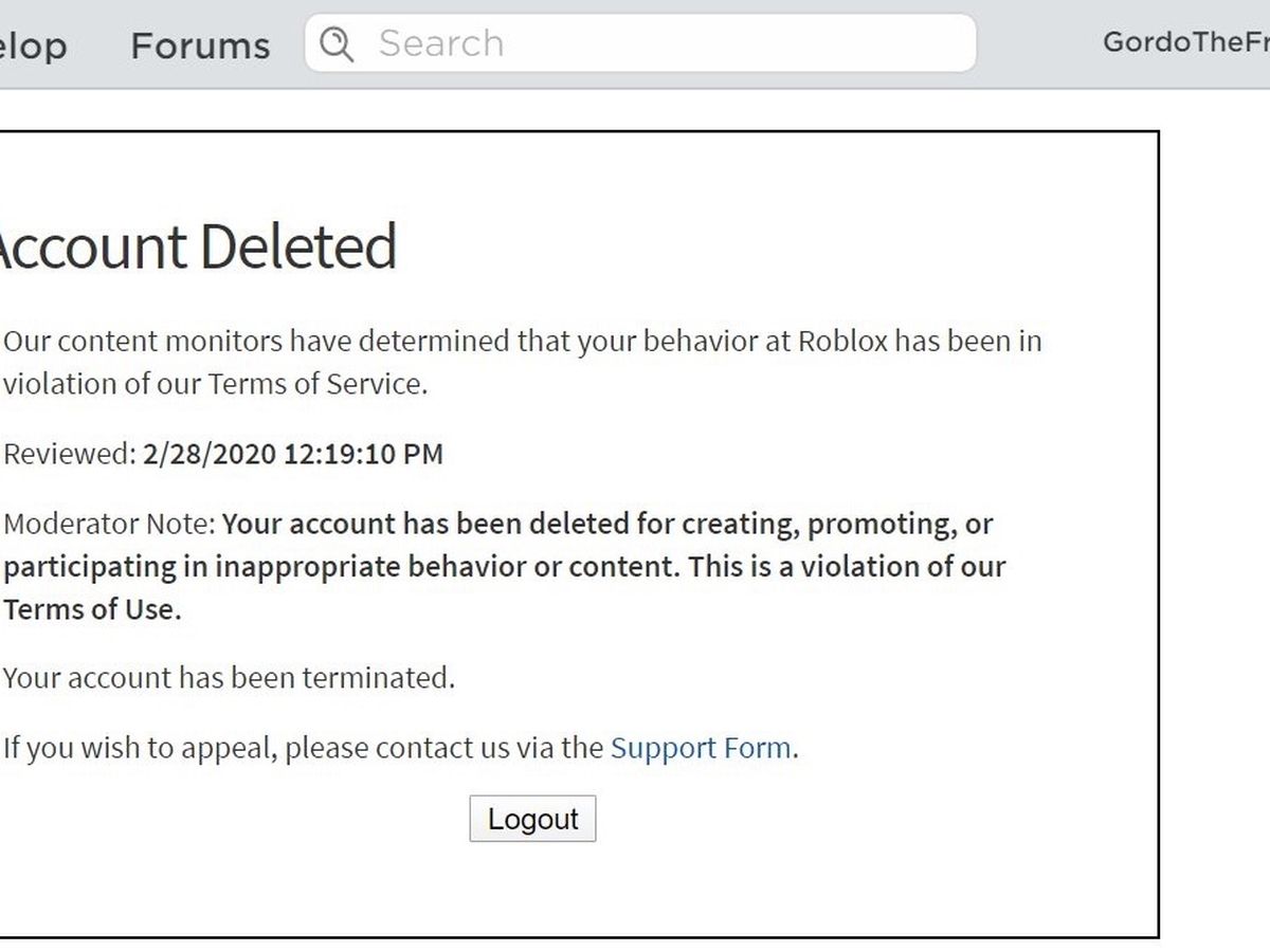 Roblox Your Account Has Been Terminated