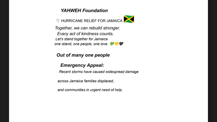 Support YAHWEH's Hurricane Melissa Recovery campaign photo, 1 of 3
