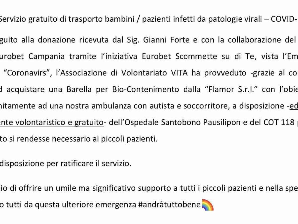 Fundraiser by Forte Gianni EUROBET CAMPANIA scommette su di TE