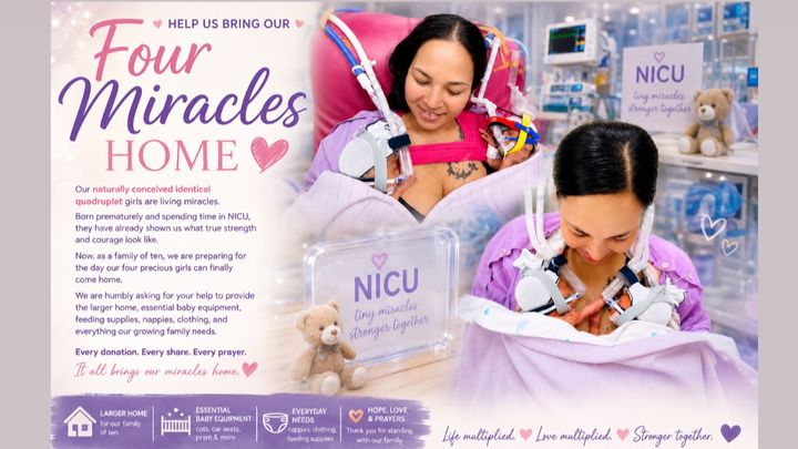 HELP CARE FOR AUSTRALIA'S FIRST KNOWN IDENTICAL QUADS. campaign photo, 1 of 8