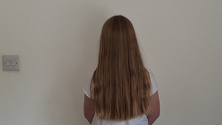 Tegan's wig for kids. campaign photo, 1 of 3