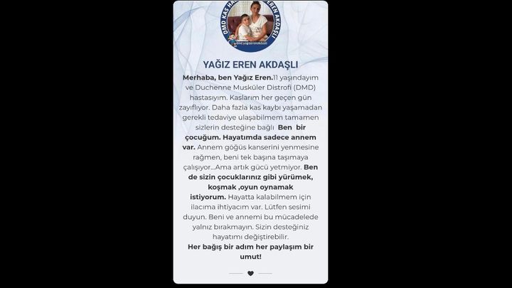 Yağız Eren Akdaşlı DMD Bağış Hedabı campaign photo, 1 of 3